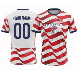 Personalized USA 2026 Soccer Jersey Set Red White Blue, Custom Name Number America Shirt, Patriotic Soccer Uniform Kit Men Women Youth Kids Style 1 - Jersey