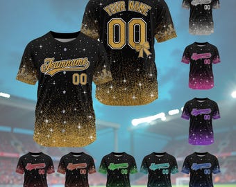 Camiseta de porrista personalizada con brillo y béisbol para hombres, mujeres, jóvenes y niños. Nombre, número y logo impresos. Camiseta a juego para porristas y mamás de porristas.