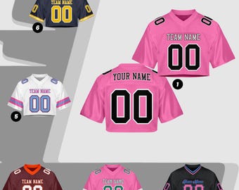Custom Name Number Logo Cropped Black And Pink  Football Jersey for Women, Personalized Mesh Jersey Cheer Crop Top Football Jersey for Girls