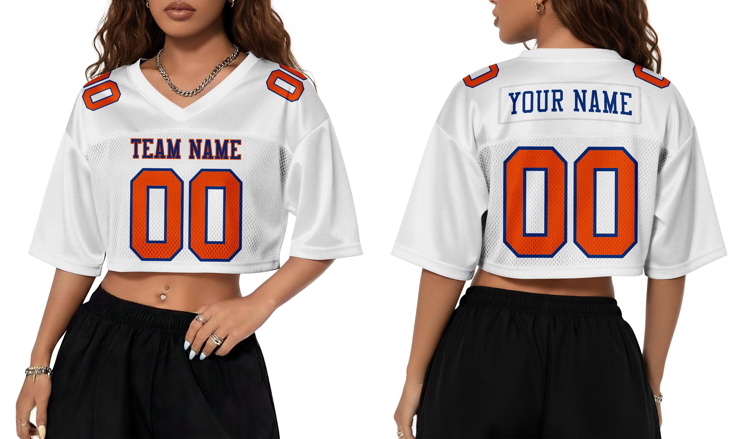 Custom Name Number Logo Cropped Purple White Football Jersey for