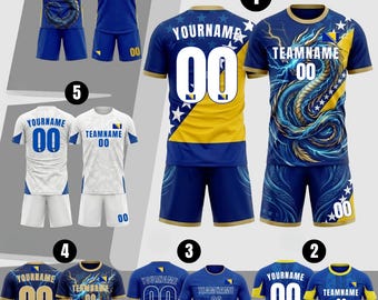 Personalized Bosnia Herzegovina 2026 Soccer Jersey Set Blue White, Custom Name Number Football Shirt, Soccer Uniform Kit Men Women Youth Kid