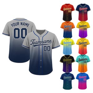 Personalized Gradient Baseball Jersey, Custom Name Team name Shirt, Gift for Baseball Lover, Jersey Shirt for Men Women Kids Youth Navy Gray