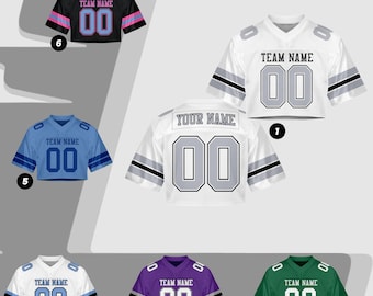 Custom Name Number Logo Cropped, White Grey Football Jersey for Women, Personalized Mesh Jersey Cheer Crop Top, Football Jersey for Girls