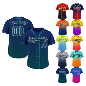 Personalized Navy Green Gradient Baseball Jersey, Custom Name Team name Shirt, Gift for Baseball Lover,Jersey Shirt for Men Women Kids Youth