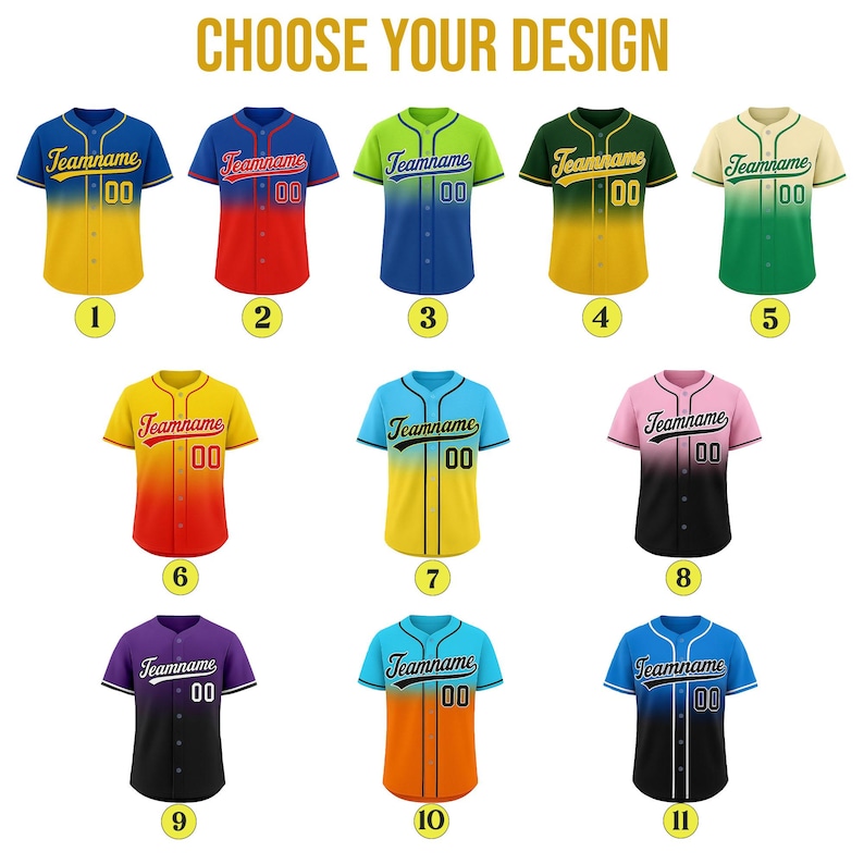 Personalized Gradient Baseball Jersey, Custom Name Team Name Shirt ...