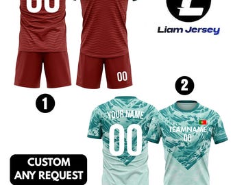 Personalized Portugal Soccer Jersey 2026 Red Green, Custom Name Number Logo National Soccer Jersey Shirt Uniform Kit Men Women Youth Kids