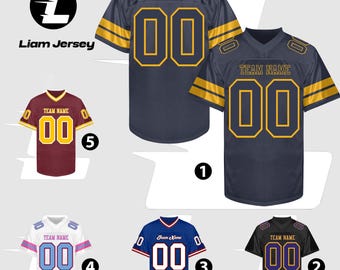 Custom Navy Football Jersey Men Women Youth Kid, Navy Gold American Football Jerseys Name Number Logo, Football Lover Uniform Sport Shirt