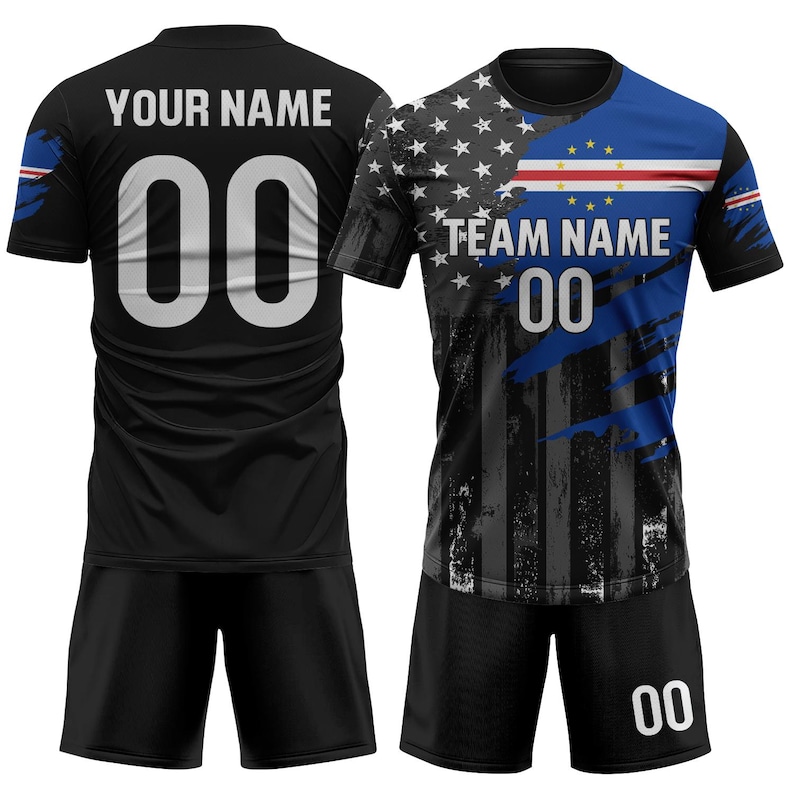 Custom Cape Verde Soccer Jersey 2026 Men Youth Kid Fans, Personalized Soccer Jersey Shorts Name Logo Number Camisa De Futbol Croatia Soccer 1-Cape Verde FullSet