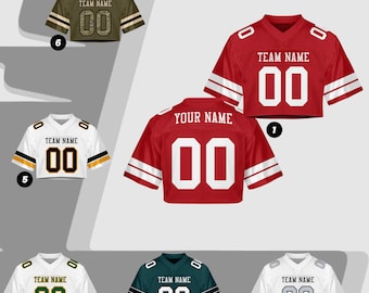 Custom Name Number Logo Cropped Red White Football Jersey for Women, Personalized Mesh Jersey Cheer Crop Top, Football Jersey for Girls