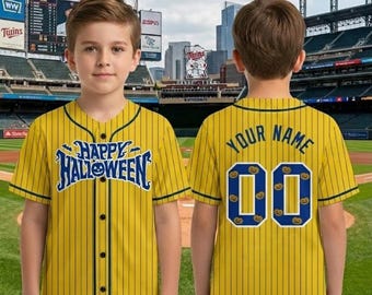 Custom Banana Baseball Jersey Yellow Blue Pinstripe Bat Halloween Jersey Name Number Logo Softball Baseball Shirt Men Women Youth Kids