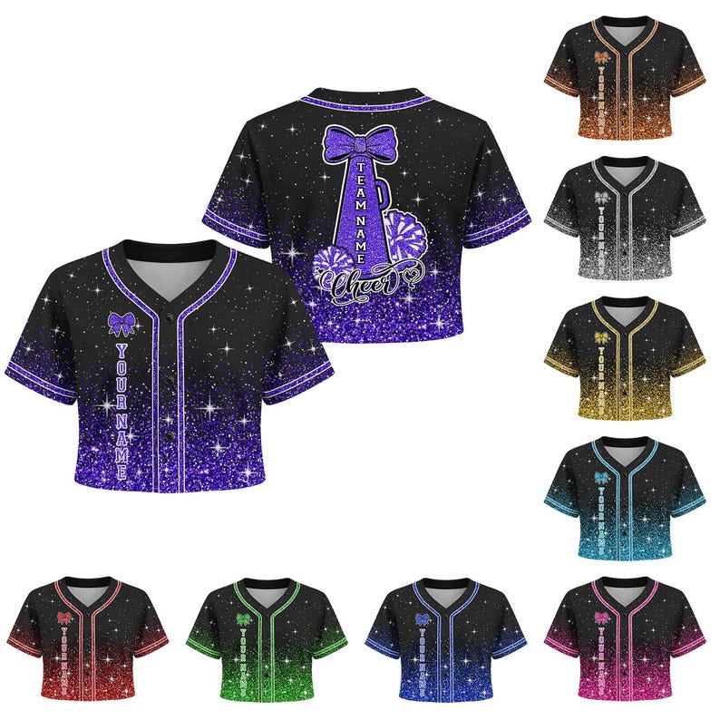 Custom Cheer Baseball Jersey, Personalized Glitter Cheerleader Crop Top ...