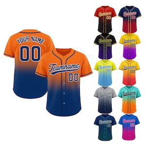 Personalized Gradient Baseball Jersey, Custom Name Team name Shirt,Gift for Baseball Lover,Jersey Shirt for Men Women Kids Youth Navy Orange
