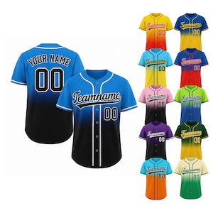 Personalized Gradient Baseball Jersey, Custom Name Team Name Shirt, Gift for Baseball Lover, Jersey Shirt for Adults Kids Youth Blue Black