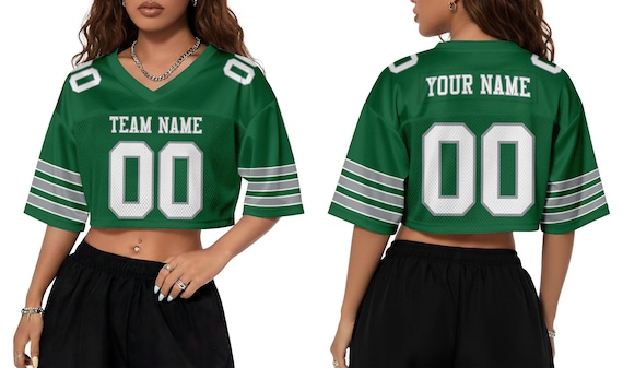 Custom Name Number Logo Cropped White Green Football Jersey for