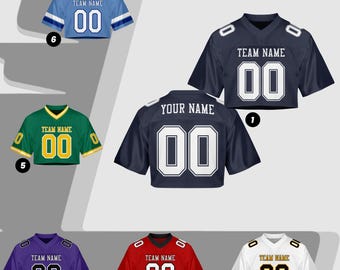 Custom Name Number Logo Cropped White Navy Football Jersey for Women, Personalized Mesh Jersey Cheer Crop Top, Football Jersey for Girls