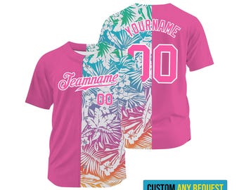 Camiseta de béisbol y sóftbol hawaiana, camiseta de béisbol tropical personalizada, nombre, número y logotipo, uniforme de béisbol para hombres, mujeres, jóvenes y niños.