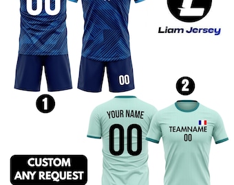 Custom France Navy Blue Soccer Jersey Men Youth Kid Team Fan, Personalized Soccer Jersey And Short Name Logo Number Camisa De Futbol Shirt