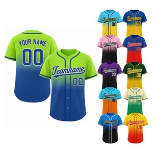 Personalized Gradient Baseball Jersey, Custom Name Team Name Shirt, Gift for Baseball Lover, Jersey Shirt for Adults Kids Youth Green Navy