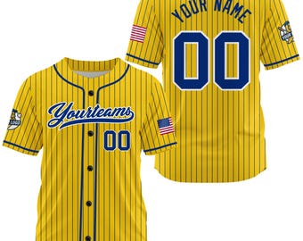 Custom Yellow Pinstripe Baseball Jersey, Personalized Name Number and Logo, Banana Team Sportswear Gift Youth Kids Men Women