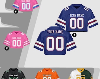 Custom Name Number Logo Cropped White Red Blue Football Jersey for Women Personalized Mesh Jersey Cheer Crop Top Football Jersey for Girls
