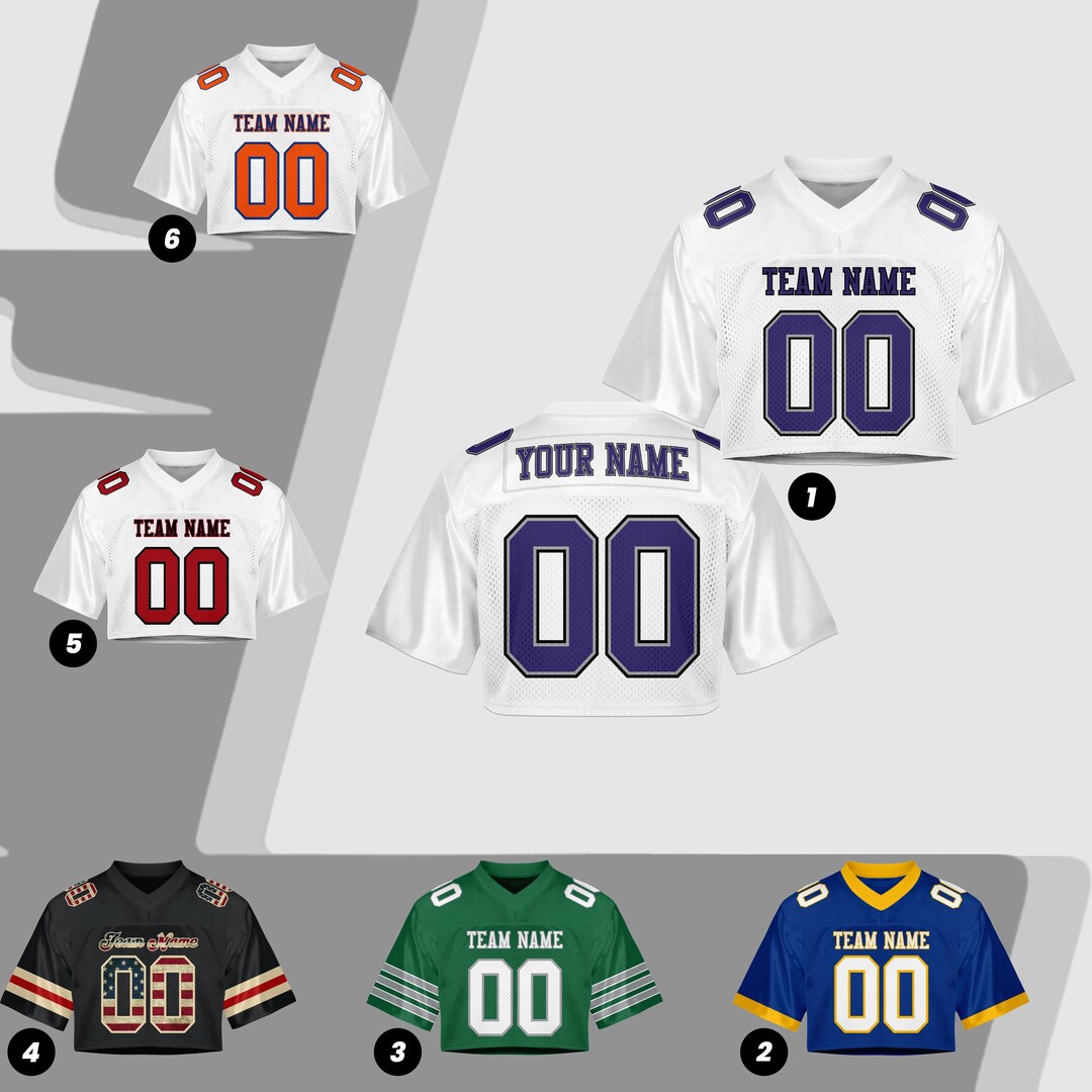 Custom Name Number Logo Cropped Purple White Football Jersey for