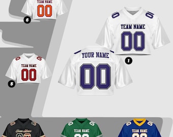 Camiseta de fútbol personalizada con nombre, número y logotipo, color morado y blanco, para mujer, de malla personalizada, para animadoras, para niña.