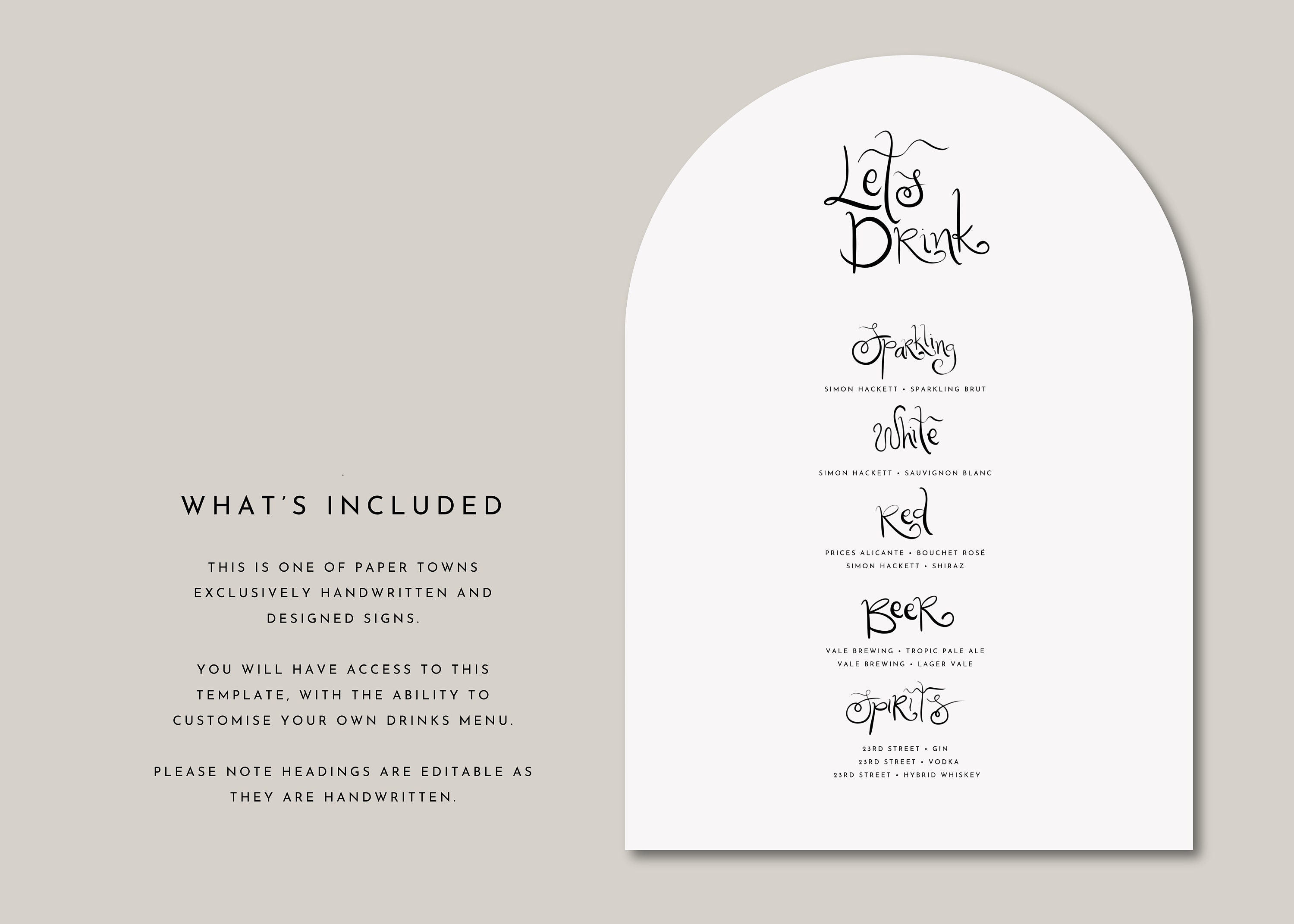 Hand Drawn Illustrated Arch Drinks Menu Invitation Canva Wedding Event ...