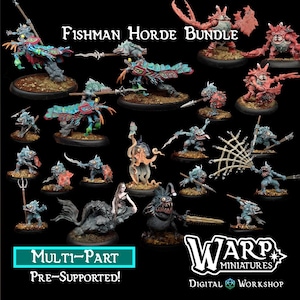 Fishman Horde Bundle (19 Modelle) Grimdark Resin Miniatur - 28/32 mm Tabletop RPG & Gothic Fantasy Figur von Warp Miniatures Full Kit (19 Models)