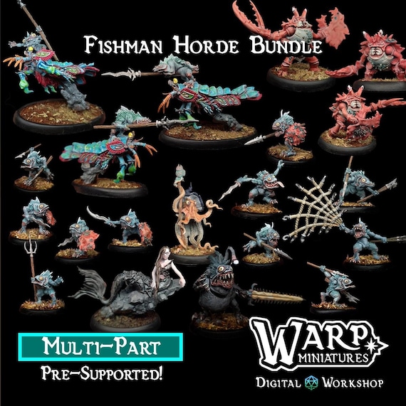 Fishman Horde Bundle (19 Models) Grimdark Resin Miniature – 28/32mm Tabletop RPG & Gothic Fantasy Figure by Warp Miniatures