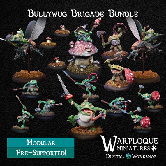 Bullywug Brigade Bundle (17 Models) Grimdark Resin Miniature – 28/32mm Tabletop RPG & Gothic Fantasy Figure by Warp Miniatures