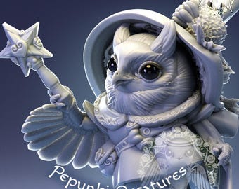 Owl Mage Lady | Anthro Animal Miniature | Fantasy RPG Characters | 3D Printed Resin Tabletop Mini 28mm / 32mm | Pepunki Creatures