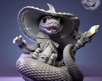 Ball Python Wizard | Anthro Animal Miniature | Fantasy RPG Characters | 3D Printed Resin Tabletop Mini 28mm / 32mm | Pepunki Creatures