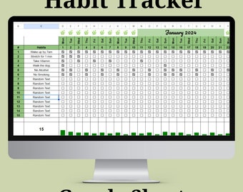 Modèle de feuille Google Habit Tracker, feuille de calcul Habit Tracker, feuille de calcul résolution du nouvel an, modèle de feuille Google 2024