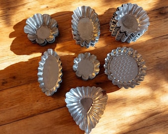 Vintage Assortment of Tin Baking Molds Metal Fluted Cups Various Shapes and Sizes Made in Sweden