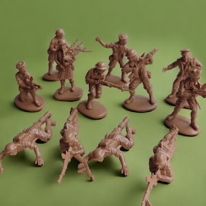 Vintage Set of Brown Army Men Collectible British Plastic Army Toys Memorabilia Militaria WWII