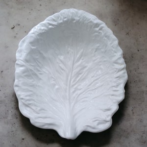 Vintage White Cabbage Leaf Serving Bowl Bordallo Majolica Style Large Cabbageware Servingware