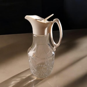 Vintage Twinpak Off-White-Plastik-Top-Glasflasche Sirupspender