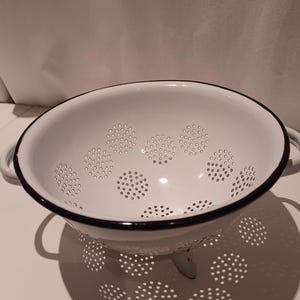 Vintage White Enamel Footed Colander/Strainer