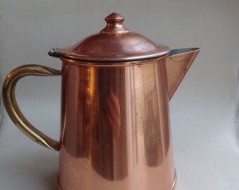 Vintage Portuguese Copper Kettle Coffee Pot Tagus Hinged Lid Brass Handle 1970s