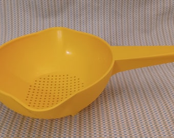 Vintage Small Golden Yellow Tupperware Strainer with Long Handle