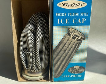 Berretto da ghiaccio vintage stile pieghevole inglese Wearever ancora nella scatola originale! Motivo a scacchi