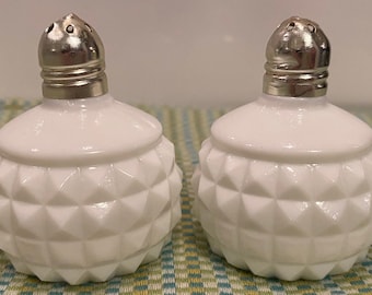 Vintage Hobnail Milk Glass Salt and Pepper Shakers