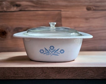 Vintage Corningware 5Qt Lidded Casserole Dish Cornflower Blue Pattern