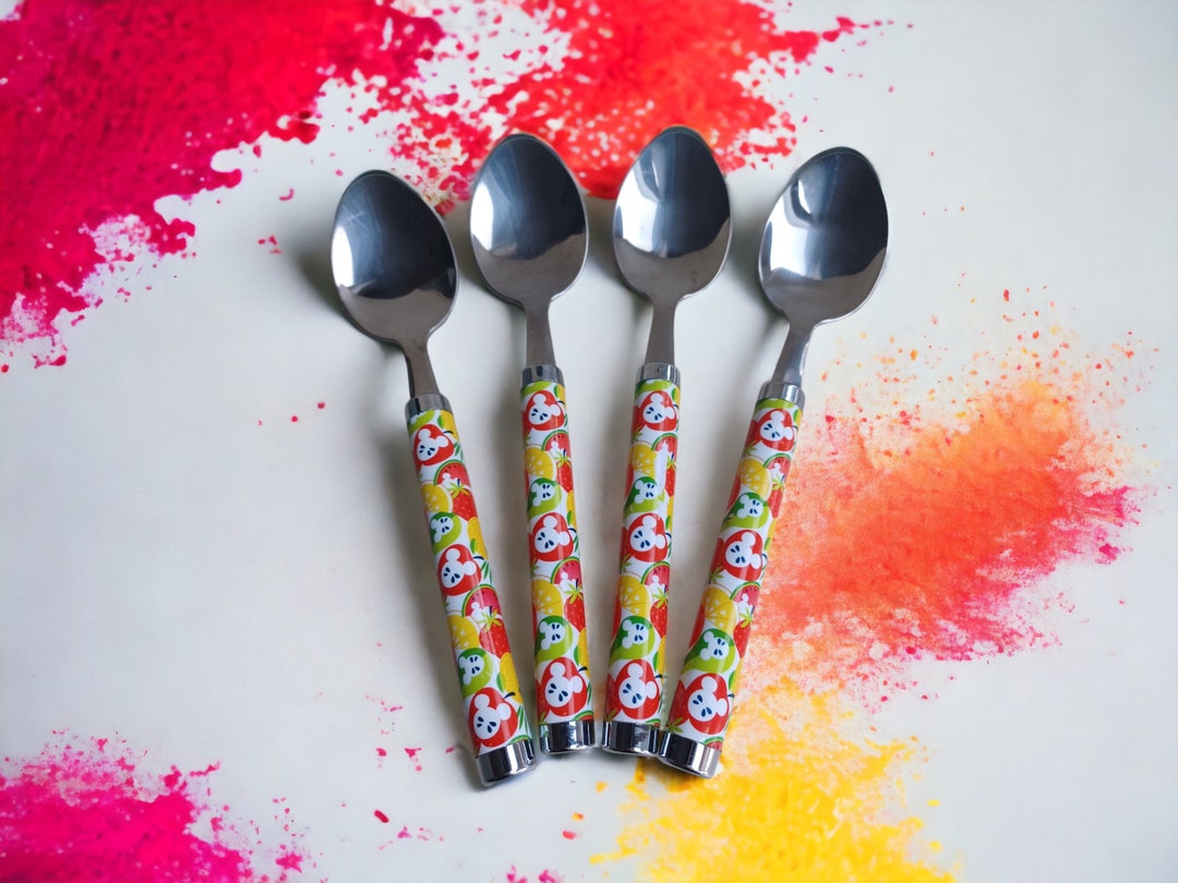 Vintage Set of 4 Disney China Large Spoons Stainless Steel With Plastic ...