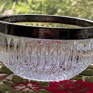 Vintage Crystal Serving Dish Bowl With Silver Rim