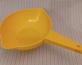 Vintage Small Golden Yellow Tupperware Strainer with Short Handle