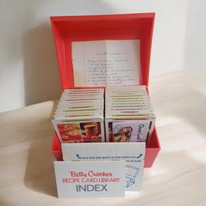 Boîte bibliothèque vintage de cartes de recettes Betty Crocker - Plus de 20 sections et recette manuscrite en prime