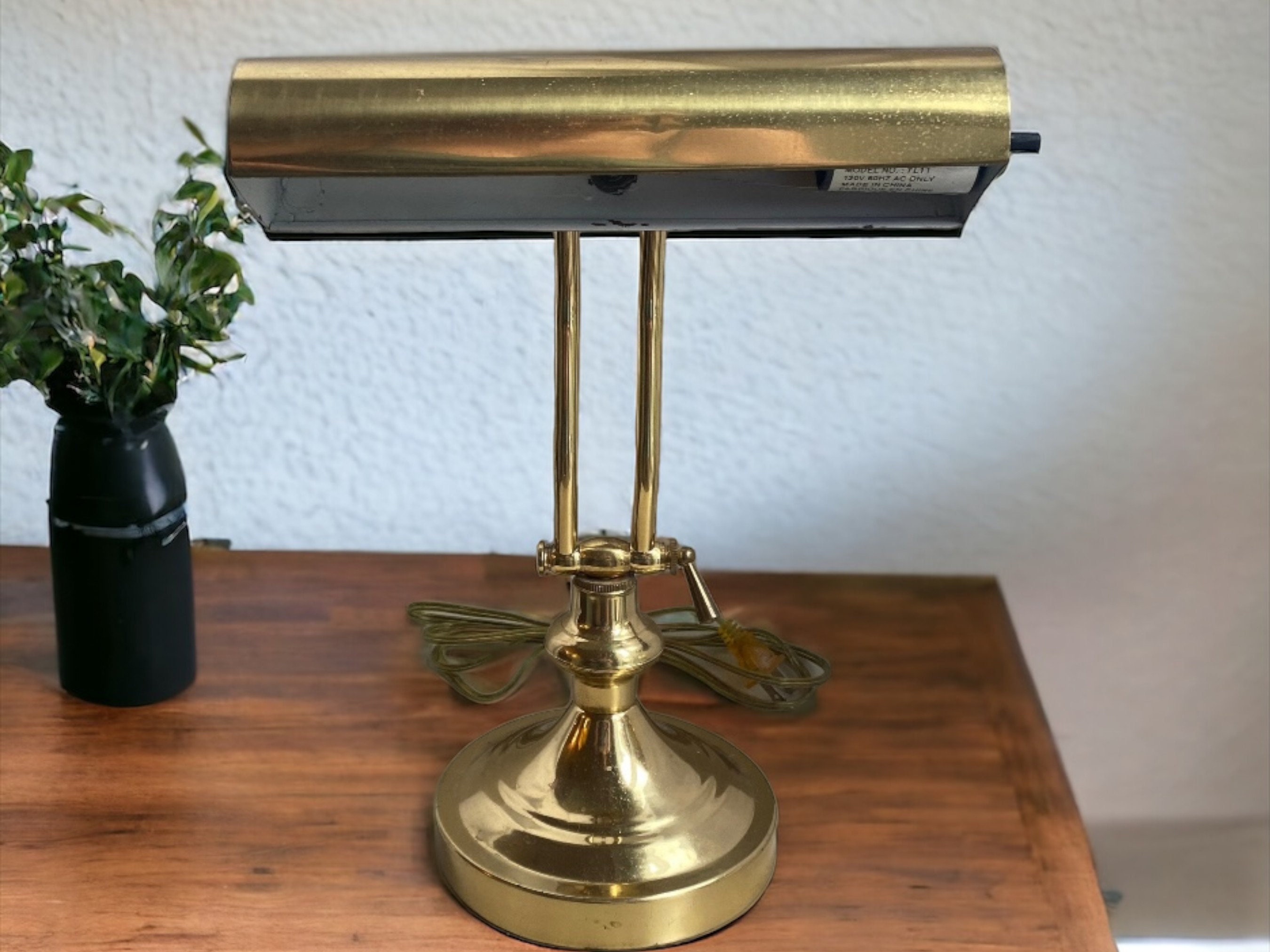 Vintage Brass Bankers Lamp With Adjustable Head and Arm