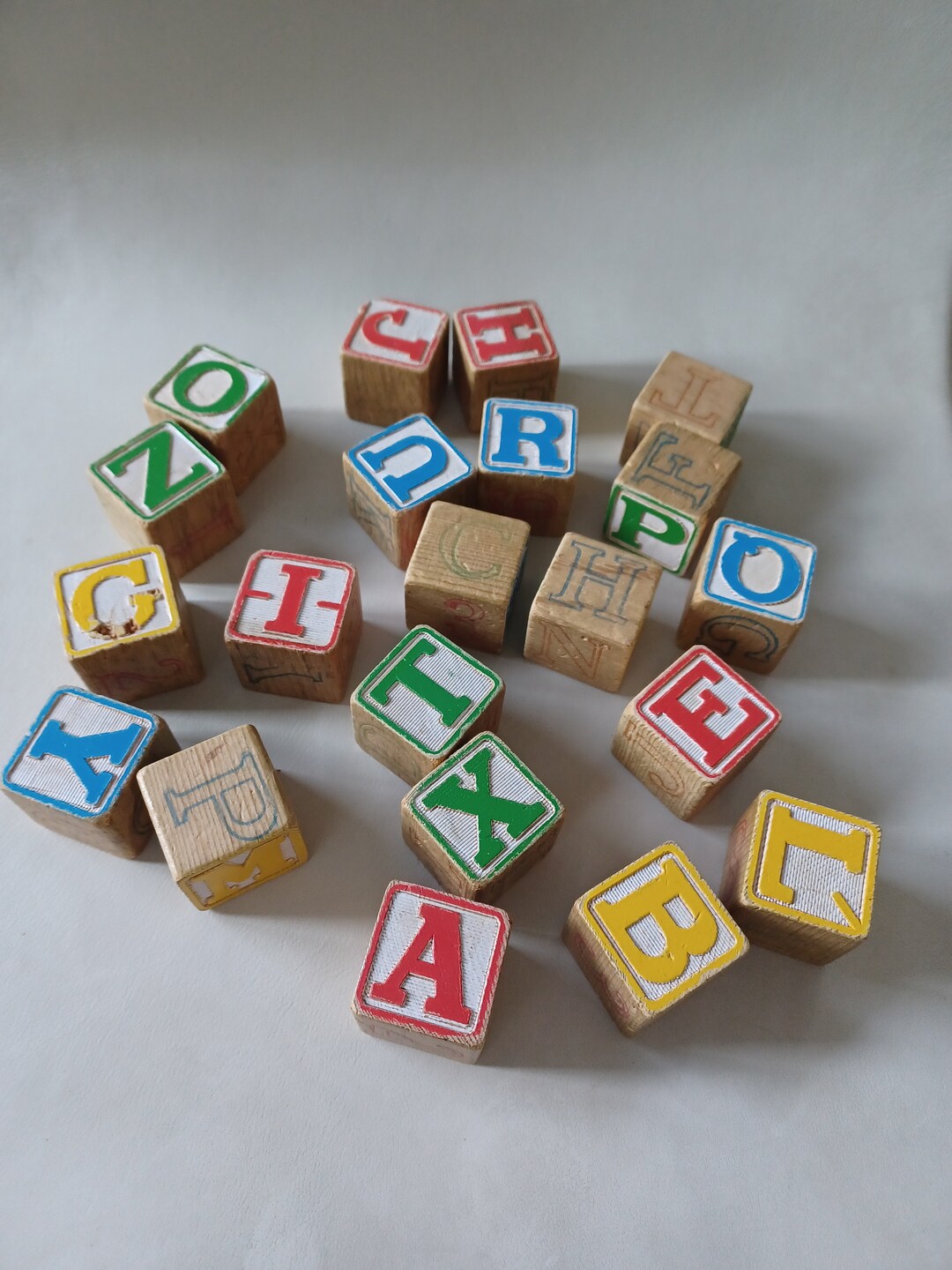 Vintage Wooden Alphabet Blocks Set of 20 Etsy