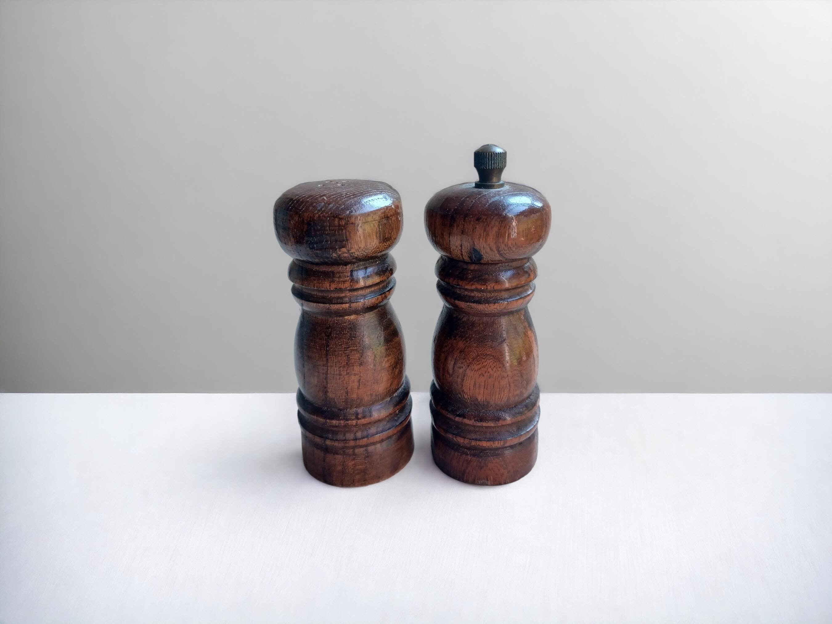 Vintage Set of Wooden Salt and Pepper Shakers Pepper Grinder Made in Japan